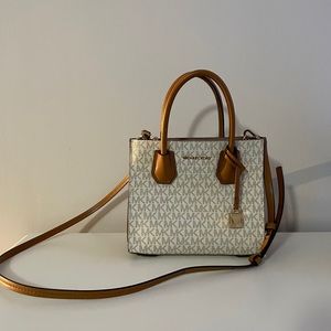 Michael Kors purse with straps. Brown/white